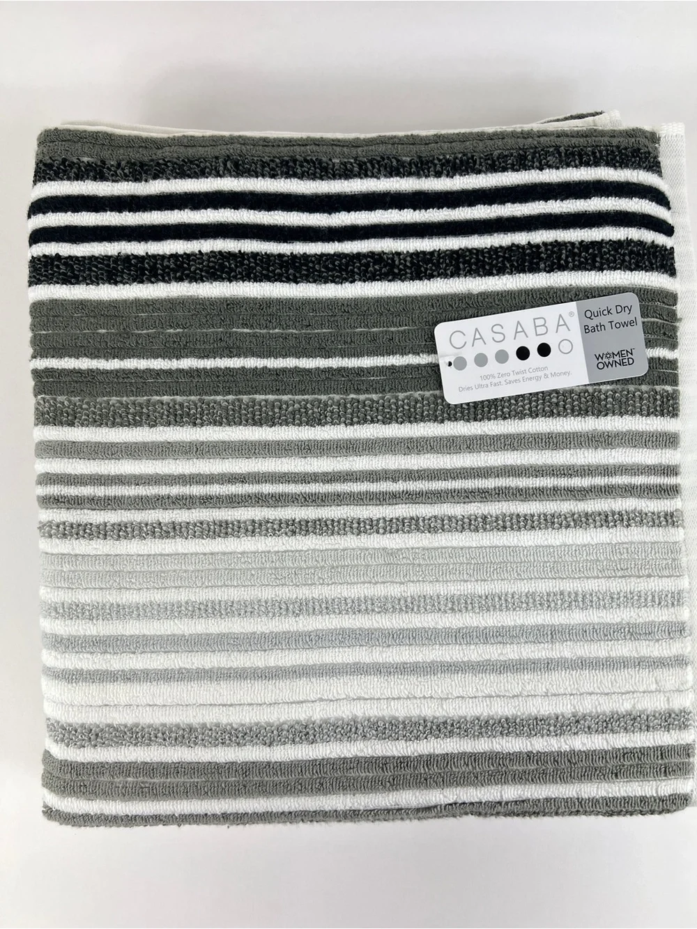 Casaba Bath Towels Striped Gray White Black Quick Dry Soft 100% Cotton 2 Pc NEW
